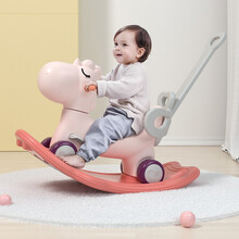 小木马儿童摇摇马两用婴儿幼儿宝宝溜溜车二合一周岁礼物玩具TX. 【可转弯多功能摇马-璎珞粉】轮子+推杆+护栏+脚踏