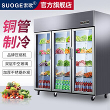 索歌三开门展示柜保鲜冷藏商用麻辣烫串串蔬菜水果饭店三门冷藏柜 双门全冷藏【纯铜管】