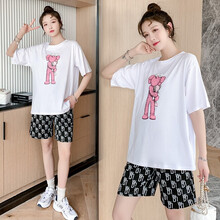 卓贝欣孕妇装夏装短袖T恤宽松中长款时尚上衣孕妇套装潮妈短裤 白色单件上衣 M