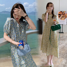 芷玥 孕妇装夏装孕妇裙夏季夏天外穿孕妇连衣裙宽松大码孕妇裙子孕妈装 蓝色碎花 M