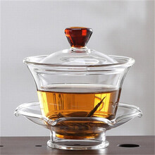 ULKNN玻璃三才盖碗大号泡茶碗手抓敬茶碗茶道配件功夫茶具 橙色