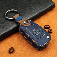 雪佛兰汽车真皮钥匙套新科鲁兹包科鲁泽扣迈锐宝xl科沃兹沃兰多赛欧爱唯欧乐骋乐风创酷创界探界者开拓者壳 F款-【折叠三键】疯马皮蓝色