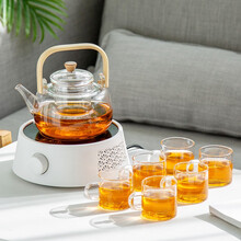 常生源 煮茶器家用电陶炉煮茶壶耐热过滤玻璃提梁泡茶壶烧水壶茶杯功夫茶具套装 白韵电陶炉套组