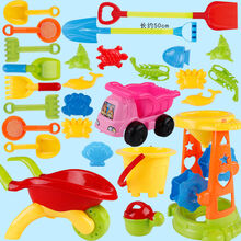 奎茗儿童沙滩玩具套装宝宝戏水玩沙子决明子沙漏玩沙挖沙大号铲子工具 红色大号推车+4轮车子+沙漏27件套
