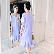 珺瑞禾 孕妇装夏装连衣裙短袖t恤上衣夏季新款孕妈装网红夏天裙子孕妇裙 紫罗兰 M(建议体重90-110斤)