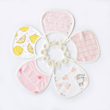 婴儿口水巾春秋夏季纯棉系带围兜新生儿童口水兜防吐奶宝宝 5条装系带小围嘴(粉色系) 建议0-2岁