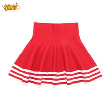 擒旗轻奢品牌高端品质童装半身裙童装学院百搭中大童韩版短裙女童针织公主高腰蓬蓬裙子G12 条纹大红 100cm