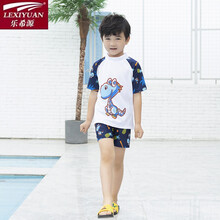 乐希源【高品质】男童分体泳衣套装中大童宝宝男孩儿童小学生小童游泳衣夏泳装 817白色恐龙 分体两件套 XL(6-8岁)送三件套