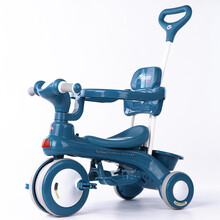 迪士尼商场同款 儿童三轮车1-6岁2自行车婴儿幼儿推车脚踏车子小孩童车宝宝手推车 墨绿+推把+脚踏+护栏 送工具电池安全带