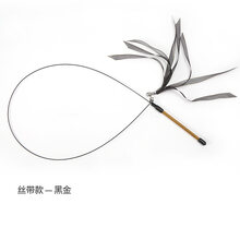 疯狂的小狗 猫玩具钢丝羽毛逗猫棒长杆可替换头自嗨猫咪神器磨牙耐咬幼猫用品 丝带款-金黑