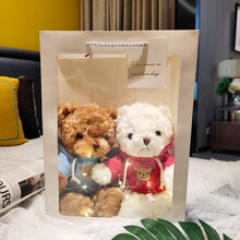 公仔情侣款一对小熊玩偶小号迷你可爱网红毛毛熊抱抱熊床上毛绒 蓝卫衣米熊+红卫衣白熊 30cm一对【白色礼袋+串灯】