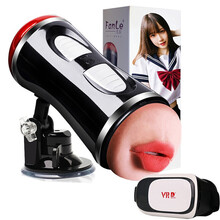 飞机杯男用自嗨玩具全自动发音口部震动双头夹吸仿阴茎双通道情趣性用品电动飞机杯FL不带底 加热+发音震动+负压吸吮+VR眼镜(无支架)