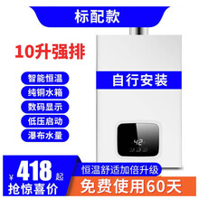 京浦莱斯 燃气热水器套装壁挂式家用燃气热水器超大水量纯铜水箱数码显示智能恒温变频增压四季节能可包安装 10升标准款 智能恒温 瀑布水量 【不包安装】 天然气