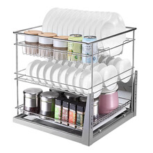 定制拉篮厨房橱柜304不锈钢三层缓冲抽屉式厨柜碗碟碗篮调味篮 350柜体-橱柜内宽大于315mm