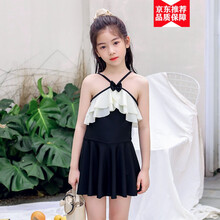 ℂ官方推荐℘儿童泳衣连体2021新款儿童泳衣女童中大童学生可爱公主裙式蝴蝶结连体女孩泳装南极人同款 黑色807女童 S码【30-40斤】