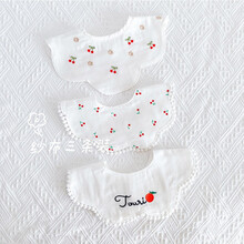 戴米安宝宝围嘴纯棉质纱布透气吸水婴儿口水巾周岁配饰口水兜0-2岁围兜 (3条装)樱桃 3条装