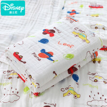 迪士尼商场同款特卖婴儿浴巾纯棉纱布洗澡夏季超柔吸水初生宝宝盖毯新生儿儿童毛巾被 4层_小汽车_110*110cm