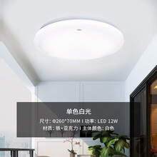 雷士照明（NVC）卧室灯led简约吸顶灯阳台灯圆形现代简约超薄灯具过道走廊灯 极简 12W 单色白光(直径26cm)