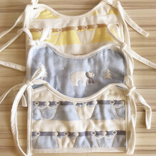 3条装方形绑带式围嘴宝宝新生儿纯棉防水系带围兜婴儿扎带口水巾 3个装 绑带防水围嘴黄蓝冠蓝熊 均码