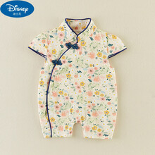 迪士尼Disney婴儿衣服女宝宝满月爬服新生儿婴儿夏装衣服女宝宝连体衣夏季薄款中国风满月公主女婴哈衣 粉色(BLK368) 侧扣 66码【0-3月】收藏加购 送运费险