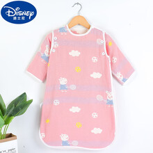 【新品上市】迪士尼0-7岁小孩睡袋3层6层纯棉纱布儿童睡袋宝宝防踢被春秋薄款四季通用双拉链可拆袖 A款前6层后3层粉小猪侧边拉链 睡袋全长70厘米合适0-8个月