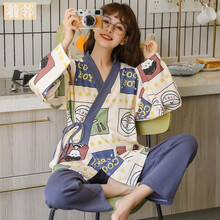 长袖女睡衣春秋款甜美日式和服女士大码睡衣宽松月子服家居服套装 长袖+篮球女 L 【建议100-120斤】