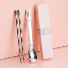 乐扣乐扣 304不锈钢筷子勺子餐具套装 便携旅行餐具筷子两件套 筷子+勺子+收纳盒