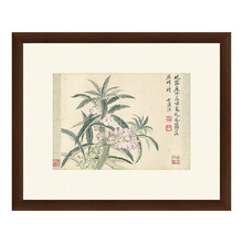 古典中式国画水墨画《海棠图》恽寿平卧室玄关客厅走廊画廊酒吧办公室沙发背景墙装饰画挂画 茶褐色 59×48cm