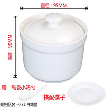 沙县炖盅隔水炖陶瓷带盖炖罐甜品盅酒店燕窝汤盅家用电炖锅BB煲 0.3L白炖盅赠勺+碟