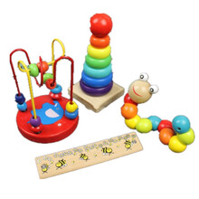 儿童启蒙早教女男孩子宝宝形状配对串珠积木玩具1-2-3-4周岁半 J.扭扭虫+口琴+彩虹塔+绕珠
