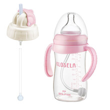 可拉贝拉 婴儿宽口径PP奶瓶带吸管手柄 喝水防摔防胀气宝宝新生儿防漏奶瓶套装 粉色两用 送二 240ml奶瓶+转换盖