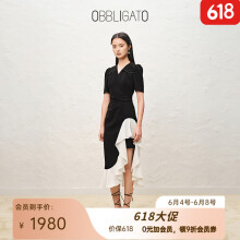 OBBLIGATO奥丽嘉朵夏季设计感荷叶边下摆拼接连衣裙 黑白 S/36