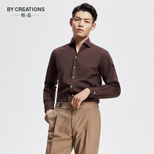 2022春夏新款 By Creations 柏品男装一片领棉麻混纺商务休闲百搭衬衣纯色舒适透气衬衫男 咖啡色 40