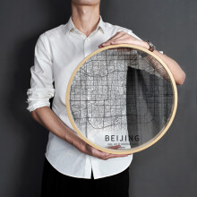 起贝 北欧定制线条城市装饰画现代圆形艺术地图透明画挂画壁画 北京 30x30厘米 实木框（40mm厚）