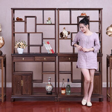 慢象红木家具非洲鸡翅木（学名：非洲崖豆木）博古架实木置物架多宝阁格客厅隔断陈列架中式书架摆件古董架 A款：长90*宽27*高183cm