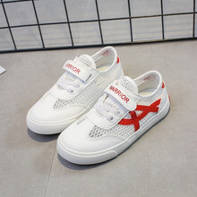 回力童鞋儿童帆布鞋男童夏季透气网面女童运动鞋男孩网鞋小白鞋子 白红 34码/220内长约21.5CM
