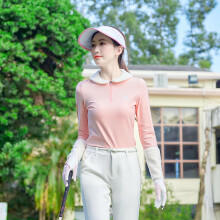 TTYGJ高尔夫球女士长袖T恤 保暖舒适羊羔绒翻领薄绒修身运动上衣打底衫 粉色 S