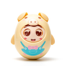 育儿宝 带声不倒翁儿童玩具婴儿新生儿宝宝摇铃牙胶0-1岁婴幼儿 小猪眨眼不倒翁【黄色】
