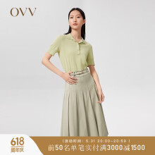 OVV【爱情而已同款】OVV2022春夏新款女装POLO领撞色纽扣弹力针织衫 卡其绿12 XS