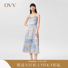 OVV【郁金香系列】OVV2022春夏新款女装水彩印花吊带连衣裙 浅蓝花纹07 XS