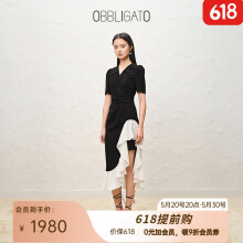 OBBLIGATO奥丽嘉朵夏季设计感荷叶边下摆拼接连衣裙 黑白 S/36