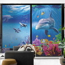 喜吉尔玻璃贴纸窗户磨砂贴膜海底世界动物儿童房装饰防晒免胶静电个性海洋 A款 宽60cmX高90cm
