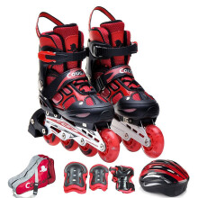 美洲狮（COUGAR） 轮滑鞋可调成人儿童套装溜冰鞋 闪光男女旱冰鞋滑冰鞋 LSG/P6 黑红(前轮闪光)(全套) S(实际25-30码)
