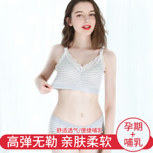 邦帛莉 哺乳文胸防下垂孕妇文胸孕妇文胸无钢圈防下垂孕妇内衣套装 MTM011条纹灰色（内衣+内裤） M