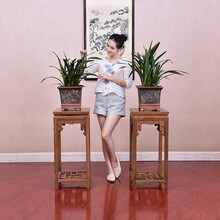 寻古红木家具非洲鸡翅木（学名：非洲崖豆木）原木仿古花架置物架 中式实木墙角摆放架 花几搁架 一对 长36*宽36*高80cm