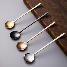 悠瓷（youcci）创意不锈钢小勺子长柄咖啡勺金色搅拌勺咖啡调羹蜂蜜勺圆头甜品勺 咖啡勺-本色
