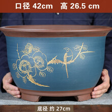 大花盆特大号紫砂花盆兰花盆大口径金钟种树花盆超大号庭院落地客厅30以上发财树绿植金钱树花盆爵遇良品 42cm超大号-宝蓝色 图示