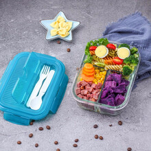 乐扣乐扣 分隔饭盒耐热玻璃保鲜盒带餐便当盒冰箱收纳饺子冷冻盒微波炉碗密封带饭盒微波炉三分格水果储物盒 绿色3分格1000ML