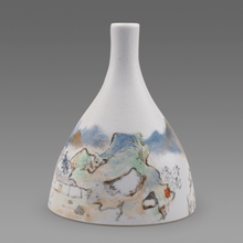 【清影】尤德民手绘颗粒釉釉上彩青绿山水瓶 图片色