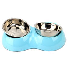 休普狗碗食盆大号可拆卸不锈钢猫粮碗猫碗宠物狗粮盒狗碗宠物饭盆 蓝色 S